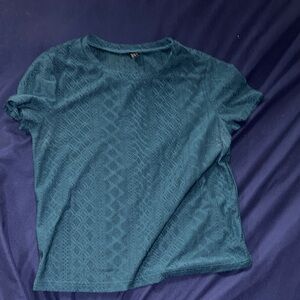 Teal Lace-Pattern Short Sleeve Top - Unbranded